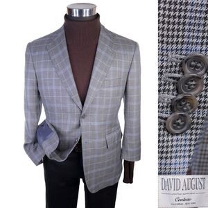 DAVID AUGUST Couture Blazer Men's 38XS Houndstooth Plaid Surgeon's Cuffs Jacket